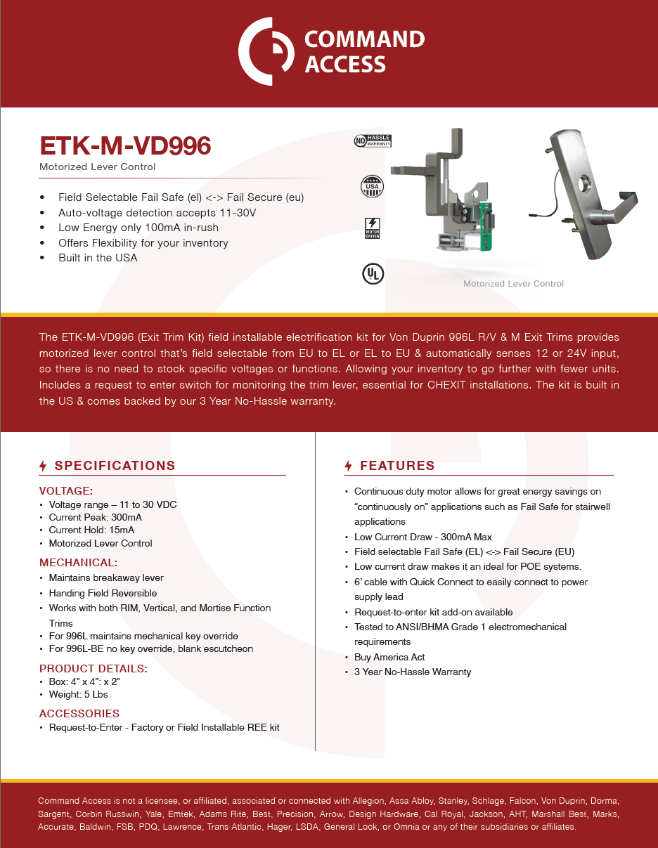 ETK-M-VD996 cutsheet preview